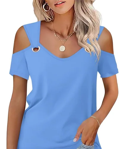 Minetom Women's Cold Shoulder Tops Short Sleeve V Neck T Shirts Summer Tee, thumbnail 25