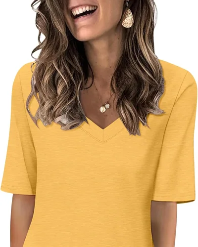 Minetom Women's V Neck T Shirts Casual Half Sleeve Tops Basic Summer Tees, thumbnail 20