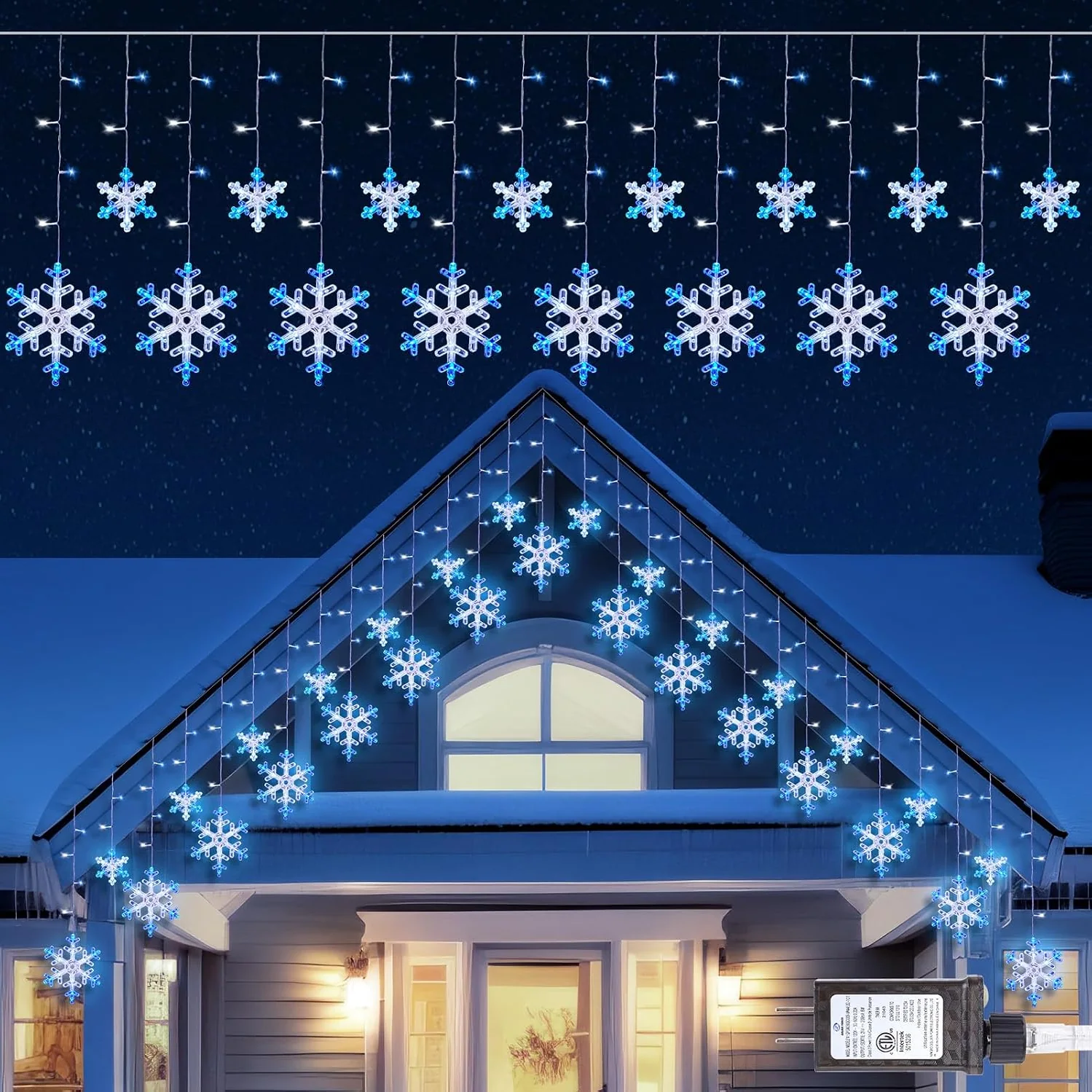Minetom Christmas Snowflake Icicle Lights, Blue and White, 1 Pack, photo 6