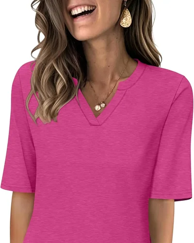 Minetom Women's V Neck T Shirts Half Sleeve Tees Casual Summer Fall Tops Navy, thumbnail 10