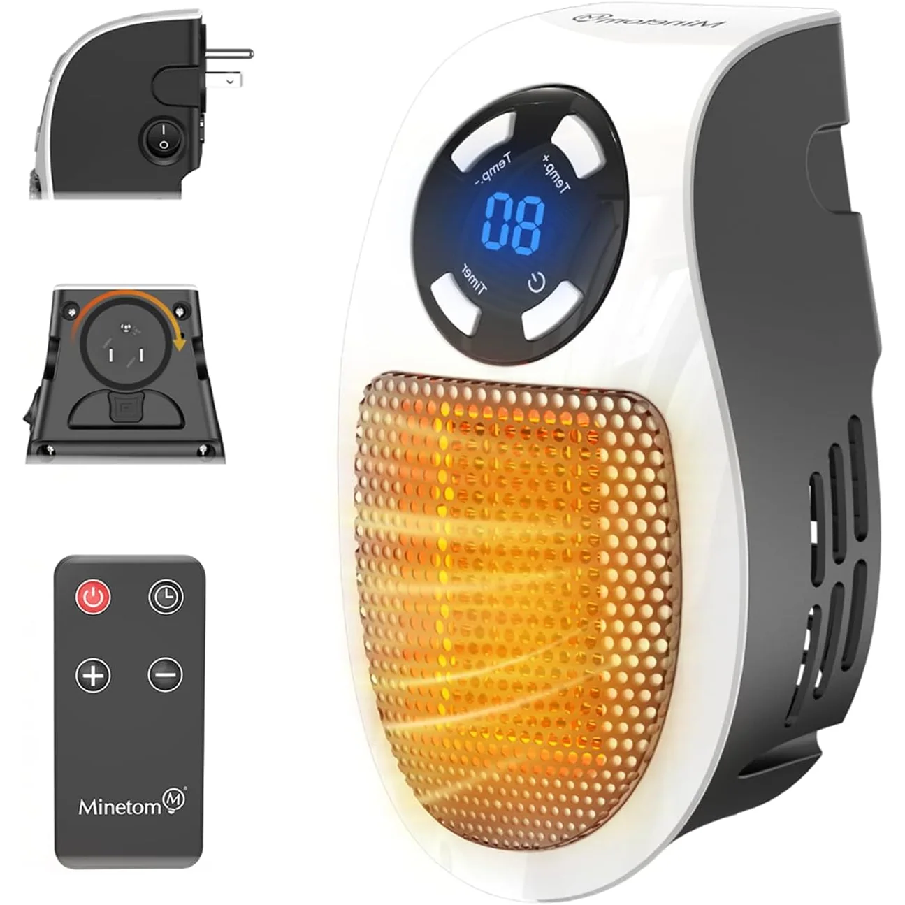 Minetom 450W Plug In Small Space Heater, White, Small Space Heater - 1 Pack, photo 1