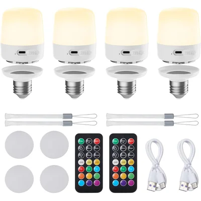 Minetom E26 Rechargeable Light Bulbs with Remote and Timer, thumbnail 3
