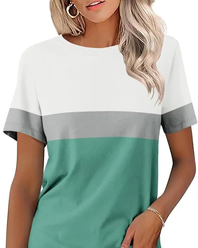 Minetom Womens Color Block T Shirts Short Sleeve Tops Summer Tees, thumbnail 19