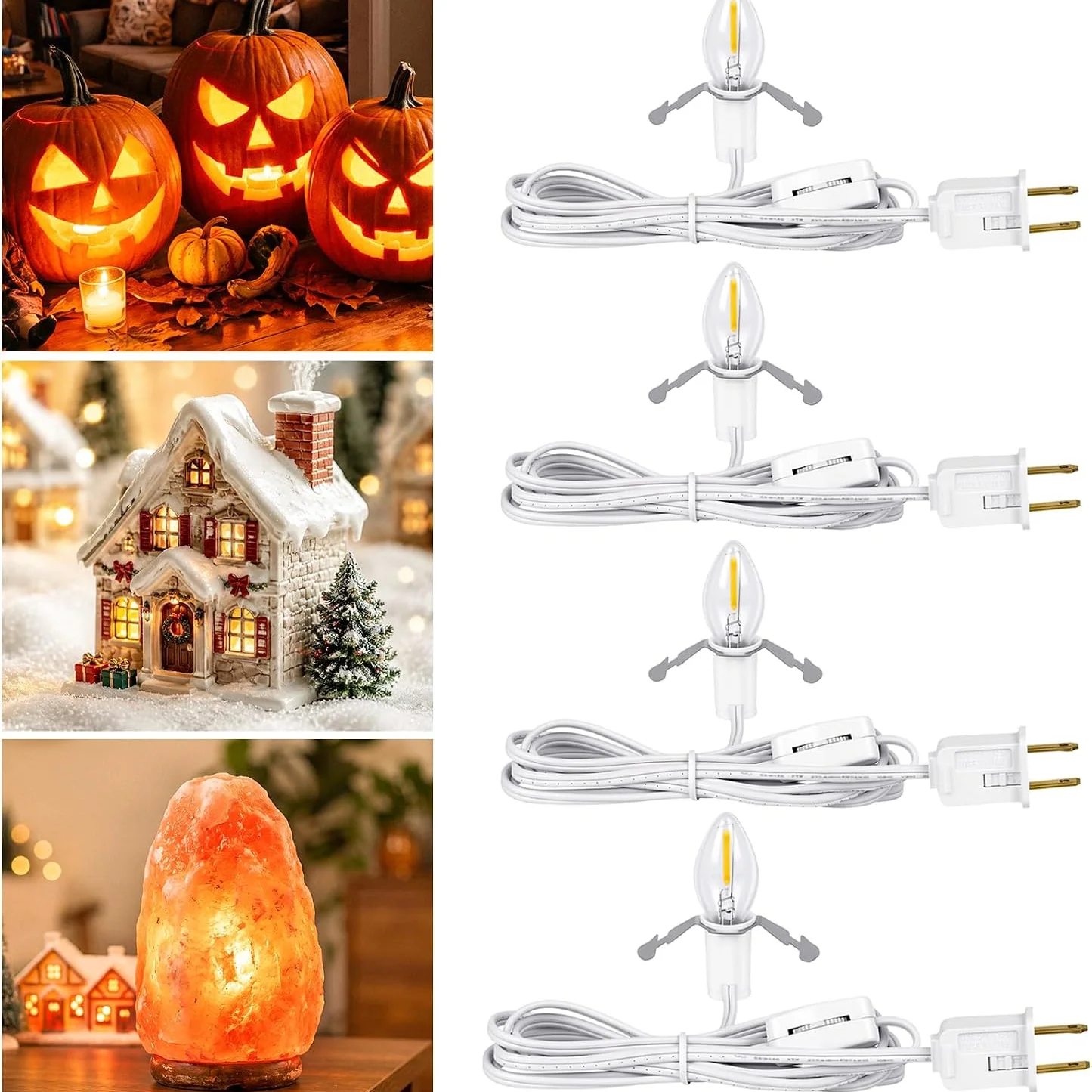 Minetom 6 FT LED Accessory Cord for Christmas Village Lights, Warm White, 4 Pack, photo 2