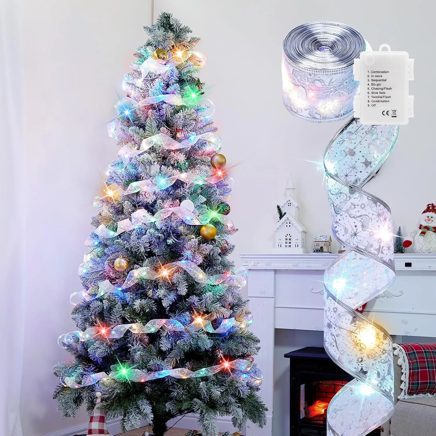 Minetom Christmas Tree Ribbon String Lights, Silver Ribbon + Multi-color LED, 1 Pack, photo 4