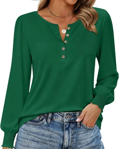 Minetom Womens Long Sleeve Shirts Henley Button Up Blouse 2026 Fall Tops, thumbnail 9