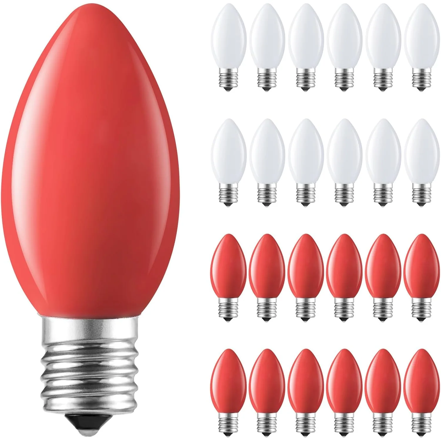 Minetom 25 Pack C9 LED Christmas Light Bulbs, Red White Plastic C9 Shatterproof LED Bulbs, photo 1