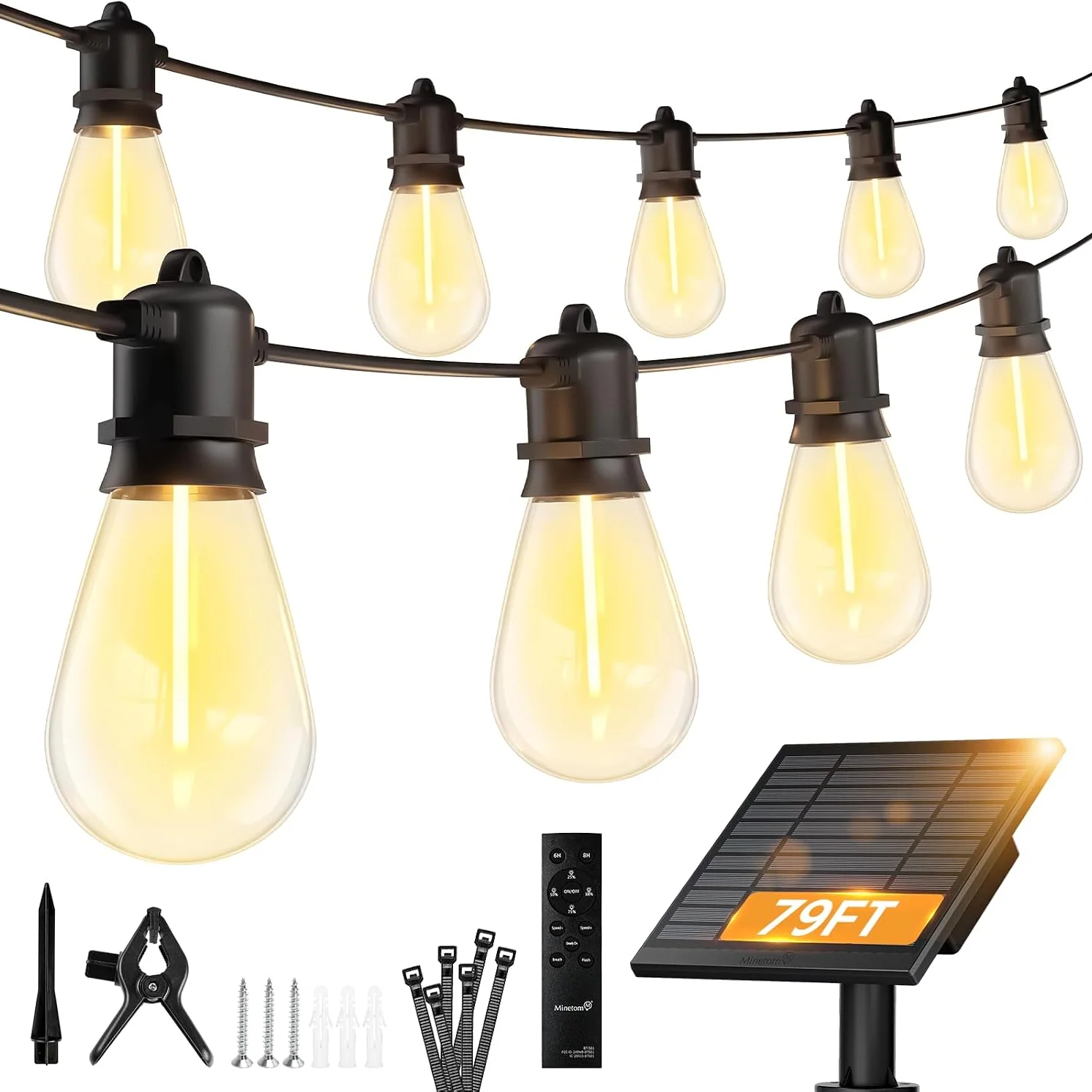 Minetom 100FT Solar String Lights Outdoor Waterproof, 79FT(24 Sockets), photo 4