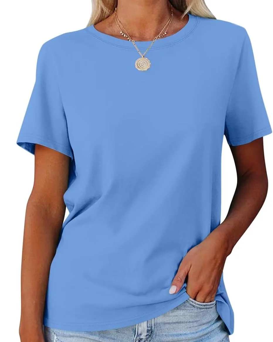 Minetom Women's T Shirts Short Sleeve Tops Casual Summer Tees B-Black, B-blue, Large, photo 6