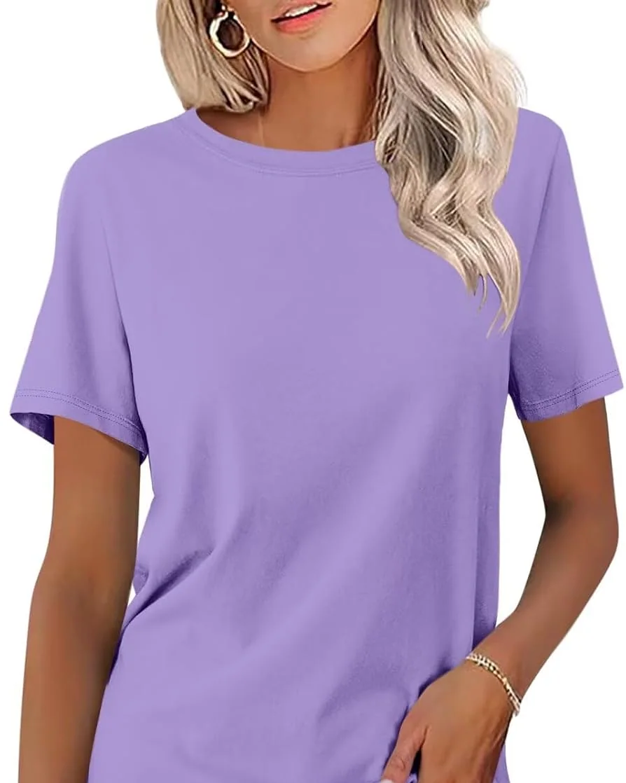 Minetom Womens Color Block T Shirts Short Sleeve Tops Summer Tees, Purple, Small, photo 21