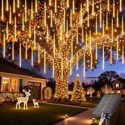 Minetom Solar Meteor Shower Icicle Lights, thumbnail 7