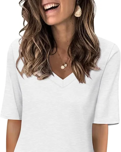 Minetom Women's V Neck T Shirts Casual Half Sleeve Tops Basic Summer Tees, thumbnail 29