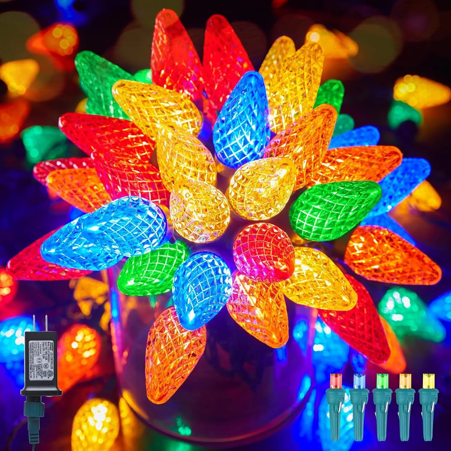 Minetom C9 LED Christmas Lights Outdoor Timer 8 Modes 100 Lights Blue Pure, Multicolor, 2 Pack, photo 2
