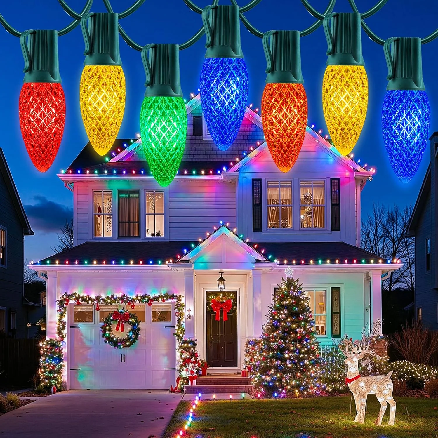 Minetom C9 Christmas Lights Outdoor, 100FT 100LED Pure White Outdoor Lights, Multicolor, 100FT - 100LED, photo 6