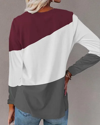 Minetom Women's Color Block Tops Casual Long Sleeve Shirts Pullover Tunic, thumbnail 6