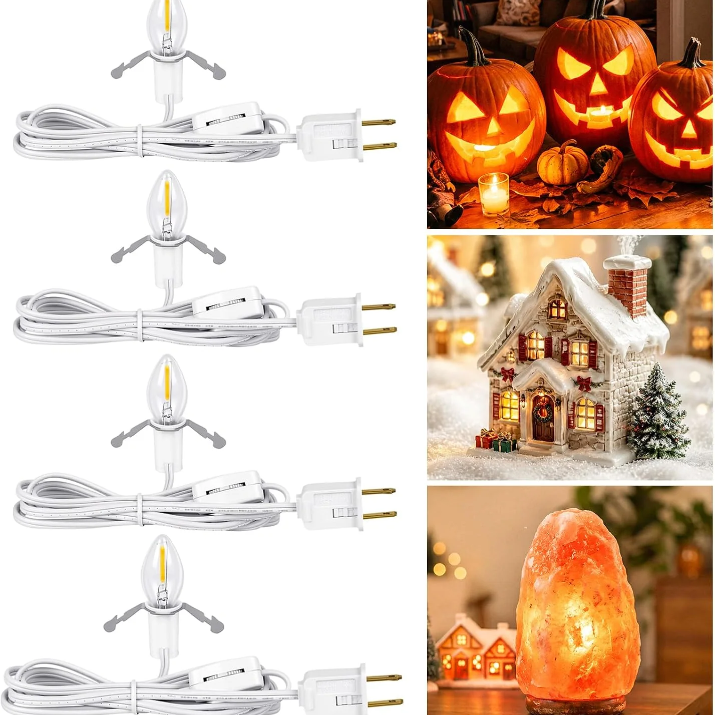 Minetom Christmas Village Lights Accessory Cord with LED Bulb, Warm White, 4 Pack, photo 5