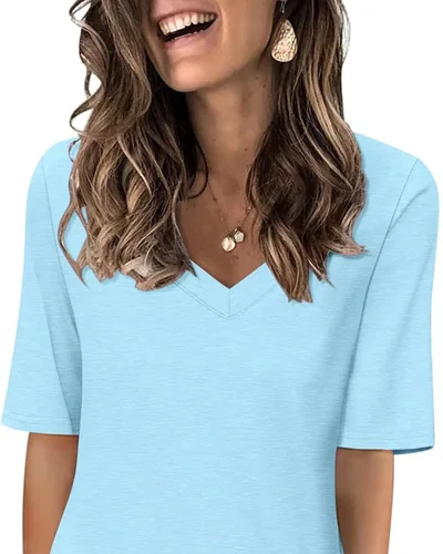Minetom Women's V Neck T Shirts Casual Half Sleeve Tops Basic Summer Tees, thumbnail 16