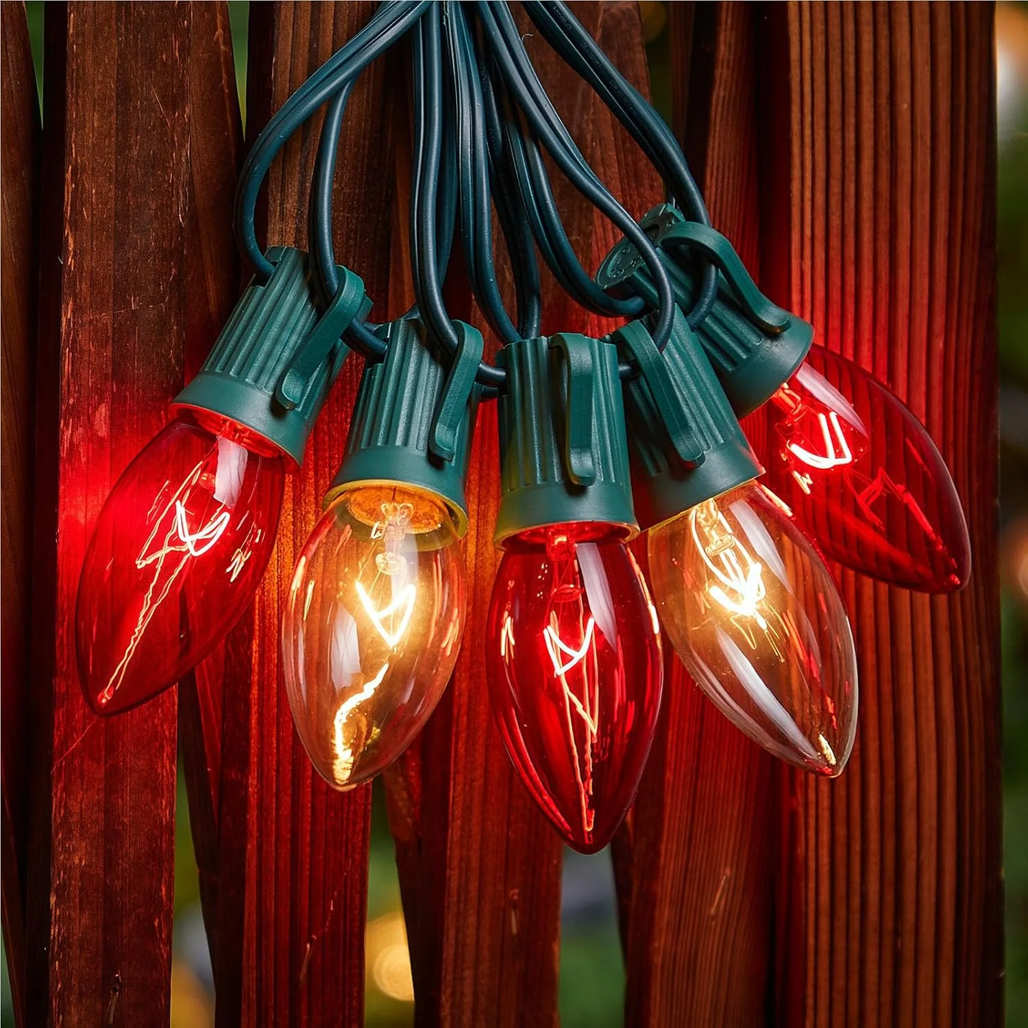Minetom C9 String Lights Outdoor Christmas Lights 25 Feet Multicolor for Patio, Red&Clear,Green, 25FT 25 Bulbs, photo 7