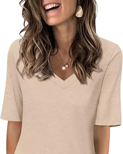 Minetom Women's V Neck T Shirts Casual Half Sleeve Tops Basic Summer Tees, thumbnail 30