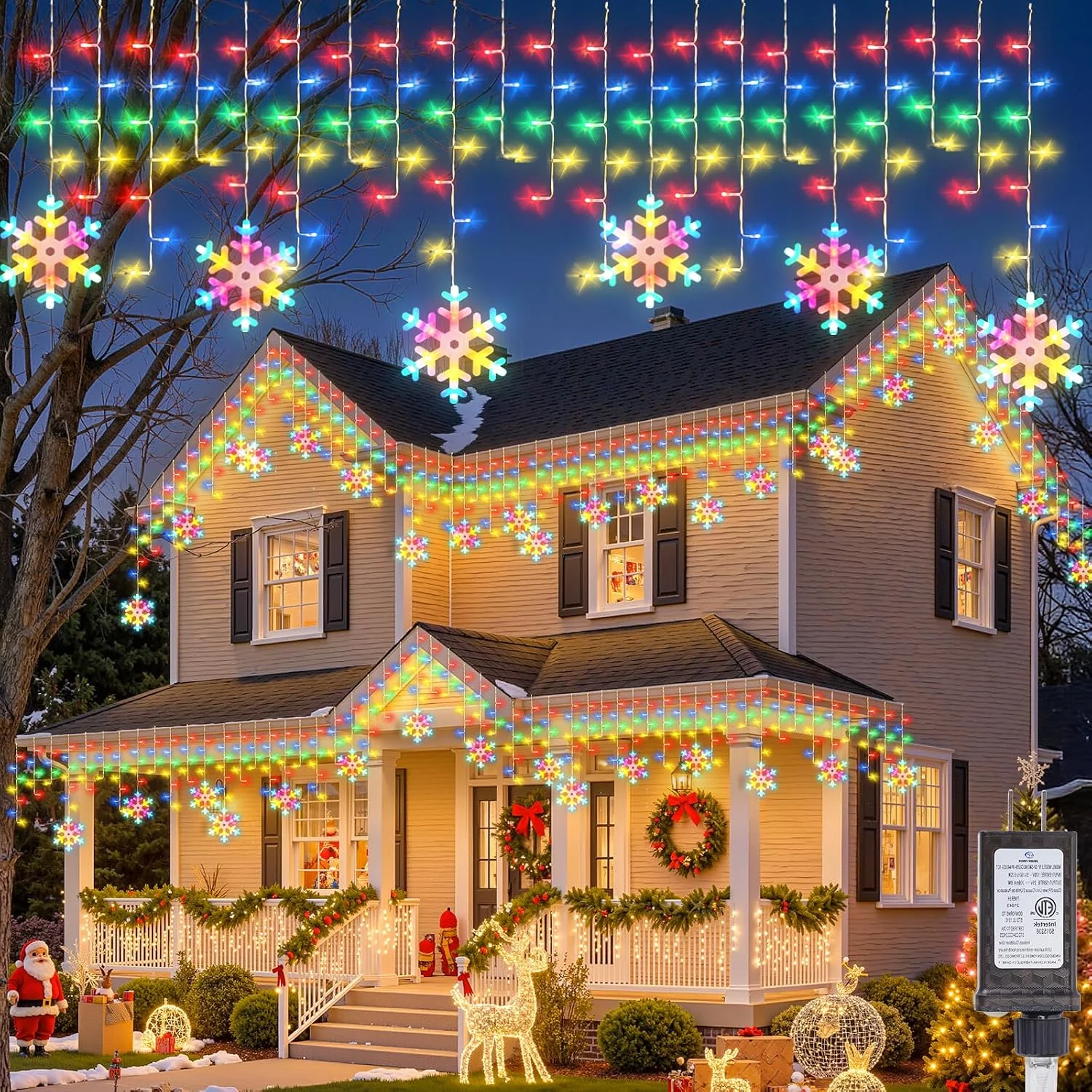Minetom Icicle Lights Outdoor with Snowflake, 20FT 200 LED Icicle Light, Multicolor, 20 FT, photo 1