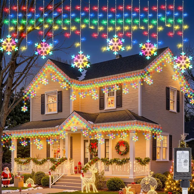 Minetom Icicle Lights Outdoor with Snowflake, 20FT 200 LED Icicle Light