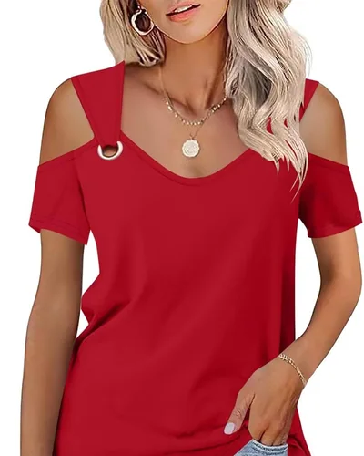 Minetom Women's Cold Shoulder Tops Short Sleeve V Neck T Shirts Summer Tee, thumbnail 29