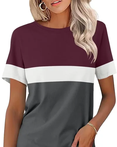 Minetom Womens Color Block T Shirts Short Sleeve Tops Summer Tees, thumbnail 12