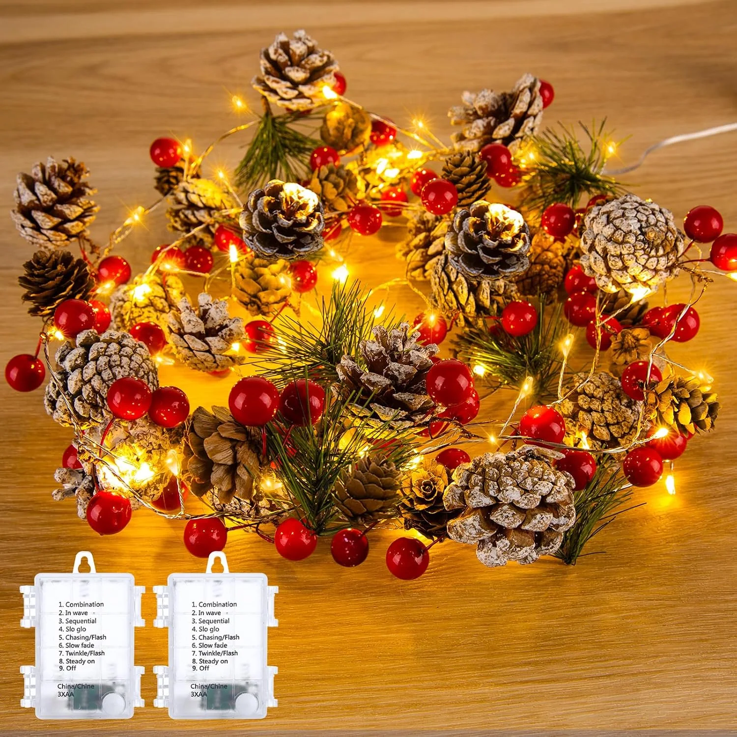 Minetom Christmas Pine Lighted Garland Decor, 2 PC, photo 4