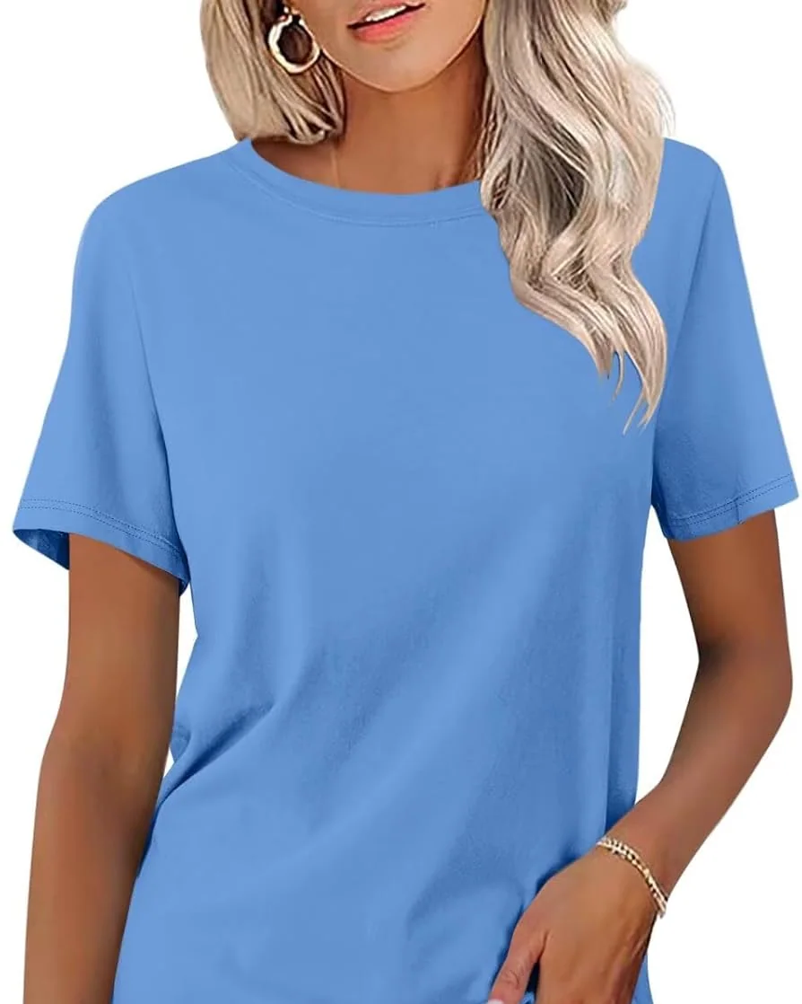 Minetom Womens Color Block T Shirts Short Sleeve Tops Summer Tees, Light Blue, Small, photo 20