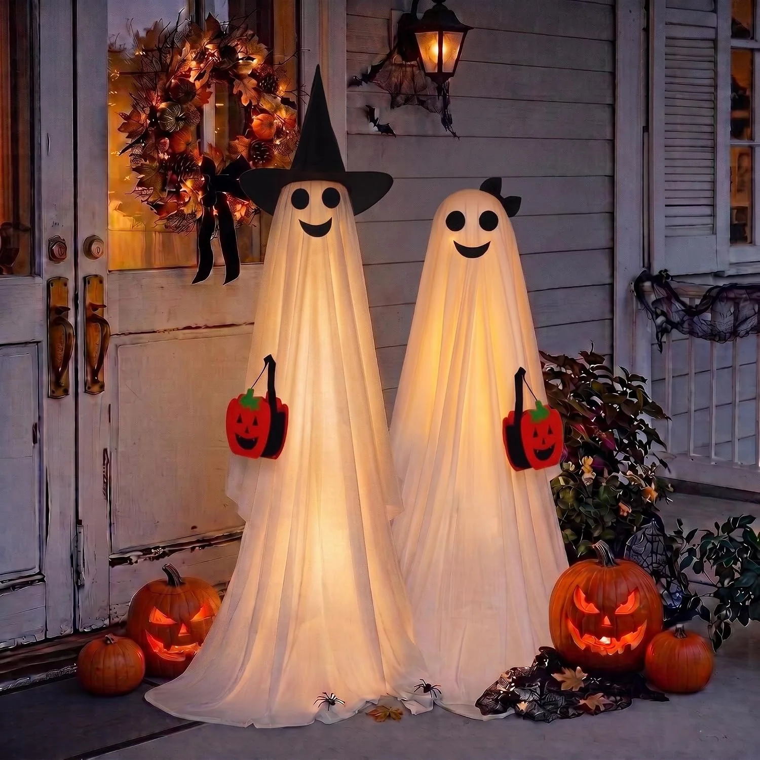 Minetom 2 Pack 5 FT Halloween Ghost Decorations Light Up Ghosts Outdoor, pumpkin, 59in, photo 2