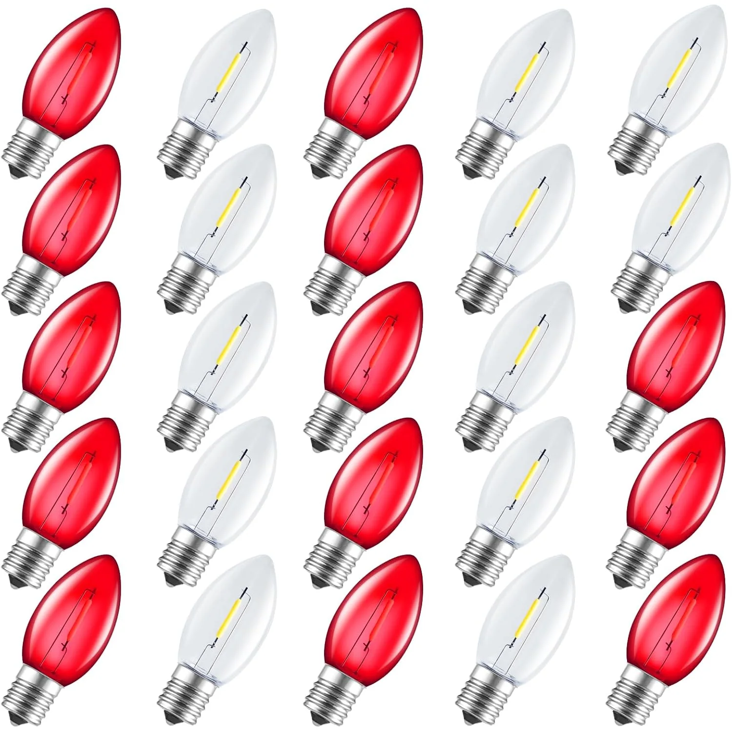 Minetom 25 Pack C9 LED Christmas Light Bulbs, Colored Plastic C9 Shatterproof LED Bulbs, Red&warm White, 25 Pack, photo 1