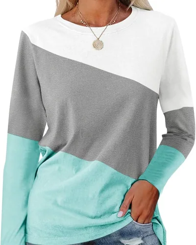 Minetom Women's Color Block Tops Casual Long Sleeve Shirts Pullover Tunic, thumbnail 7