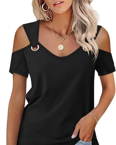 Minetom Women's Cold Shoulder Tops Short Sleeve V Neck T Shirts Summer Tee, thumbnail 15