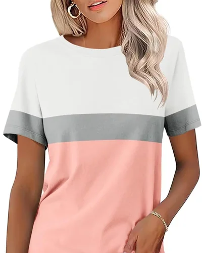 Minetom Womens Color Block T Shirts Short Sleeve Tops Summer Tees, thumbnail 11