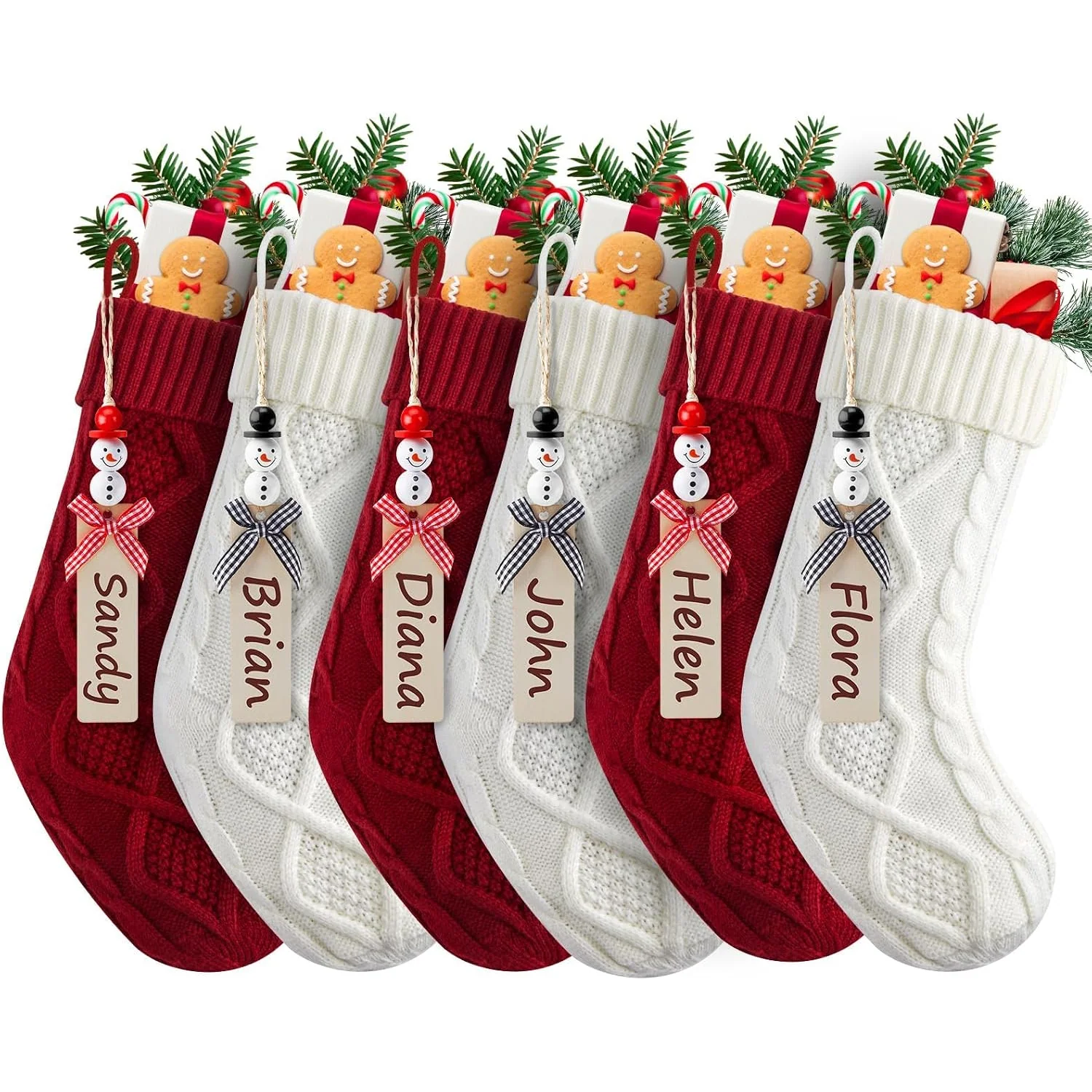 Minetom Personalized Christmas Stockings, 18 Inches Hanging Stockings with DIY, Red and White, 6 PC, photo 1