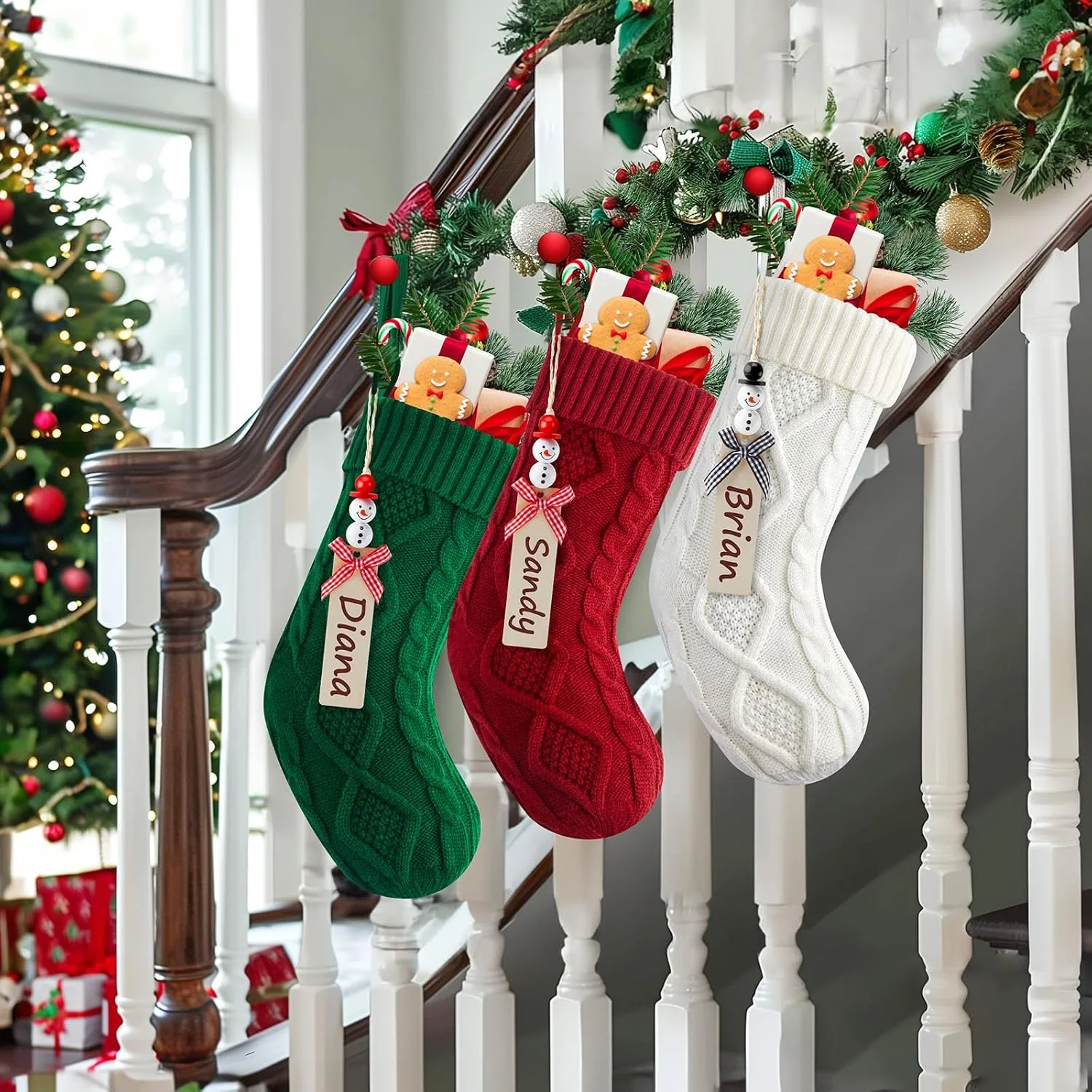 Minetom Personalized Christmas Stockings, Christmas Hanging Stockings with Name Tags, photo 3