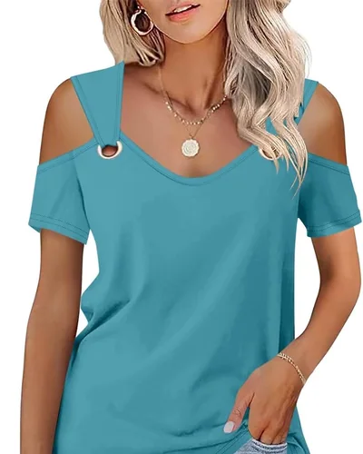 Minetom Women's Cold Shoulder Tops Short Sleeve V Neck T Shirts Summer Tee, thumbnail 23