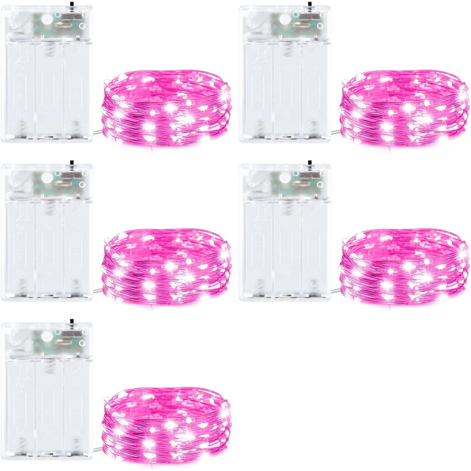 Minetom 5 Pack Fairy Lights Battery Operated, Pink, 5 Pack, photo 1