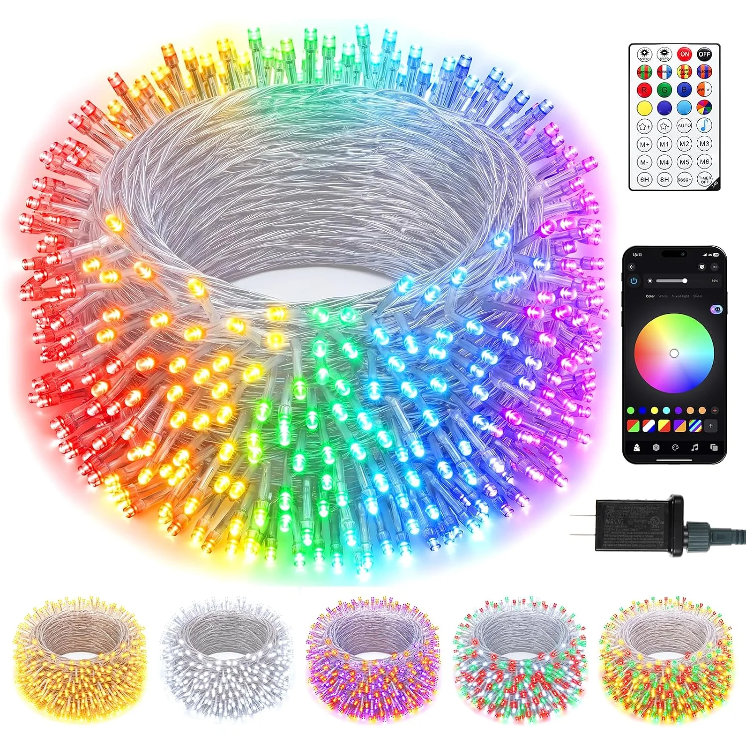 Minetom Smart Color Changing Christmas Halloween Tree Lights Outdoor, Clear wire, 66 FT, photo 1