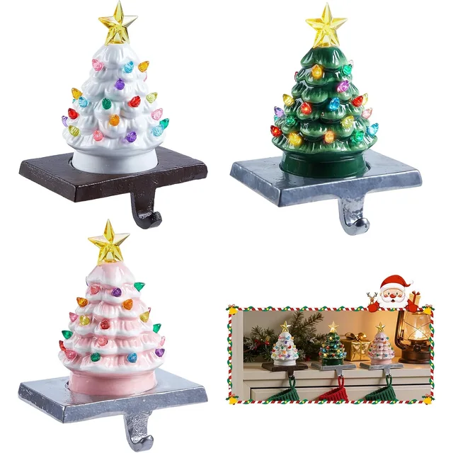 Minetom Ceramic Christmas Tree Stocking Holders for Mantle