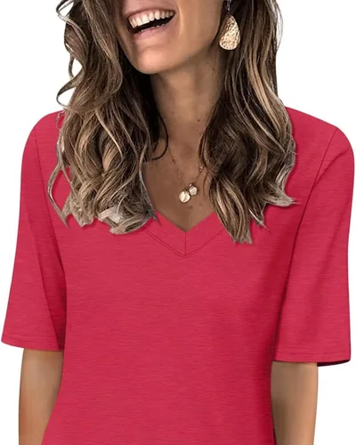 Minetom Women's V Neck T Shirts Casual Half Sleeve Tops Basic Summer Tees, thumbnail 8