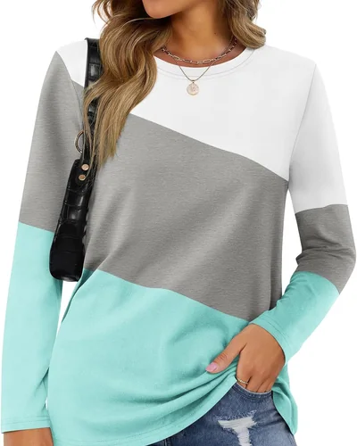 Minetom Women's Color Block Tops Casual Long Sleeve Shirts Pullover Tunic, thumbnail 13