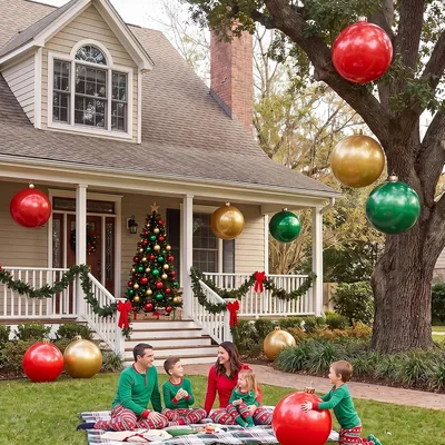 Minetom 25in Gold Inflatable Christmas Ball Ornament, thumbnail 2