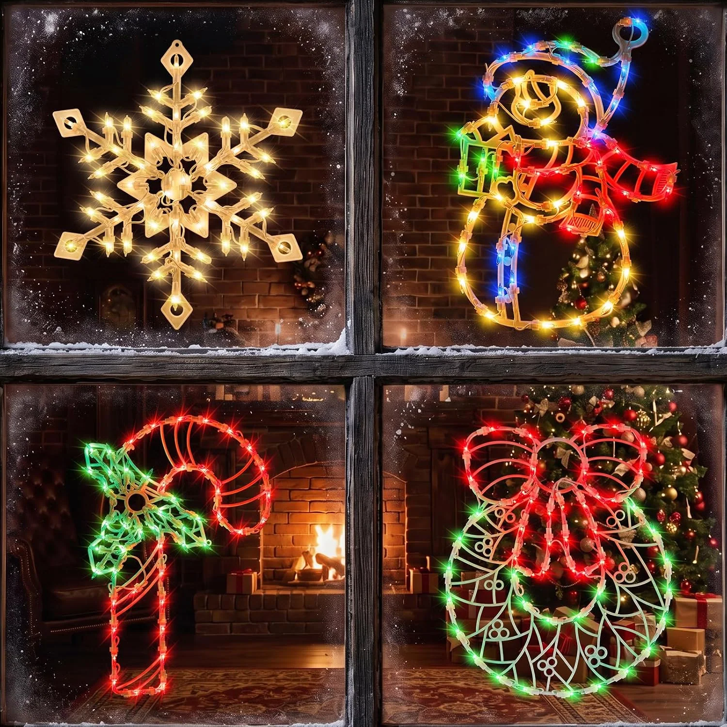 Minetom Christmas Window Lights Indoor, Wreath/Cane/Snowflake/Snowman, photo 3