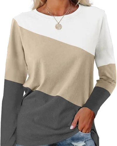 Minetom Women's Color Block Tops Casual Long Sleeve Shirts Pullover Tunic, thumbnail 23