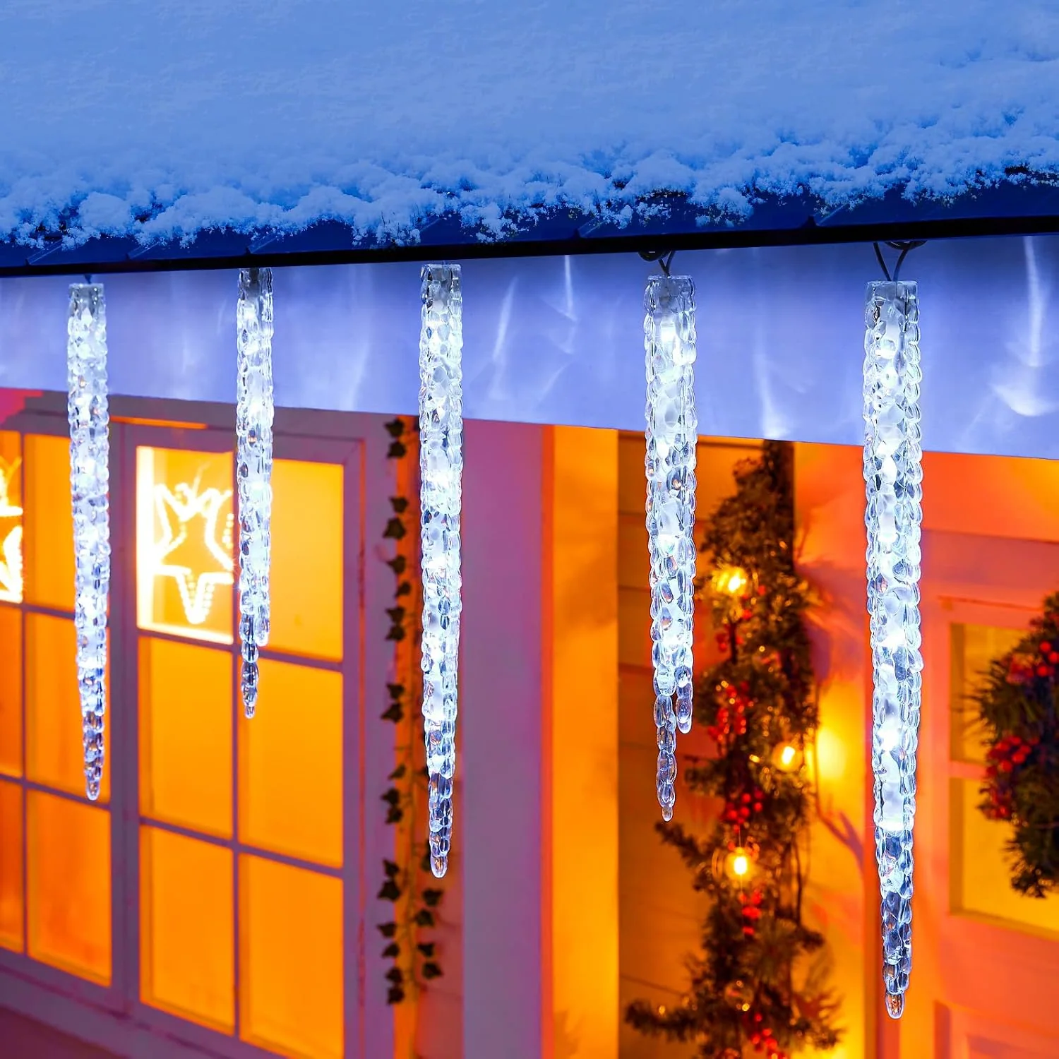 Minetom Christmas Icicle Lights Outdoor with Clips- 18.7ft 100 LED 20 Tubes, photo 1