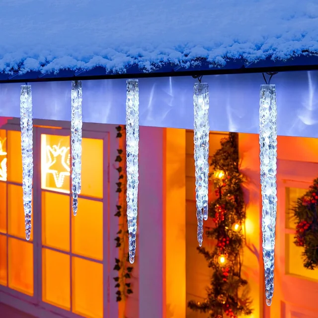Minetom Christmas Icicle Lights Outdoor with Clips- 18.7ft 100 LED 20 Tubes