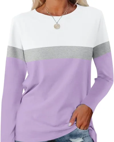 Minetom Women's Color Block Tunic Tops Casual Long Sleeve Shirts Round Neck, thumbnail 15