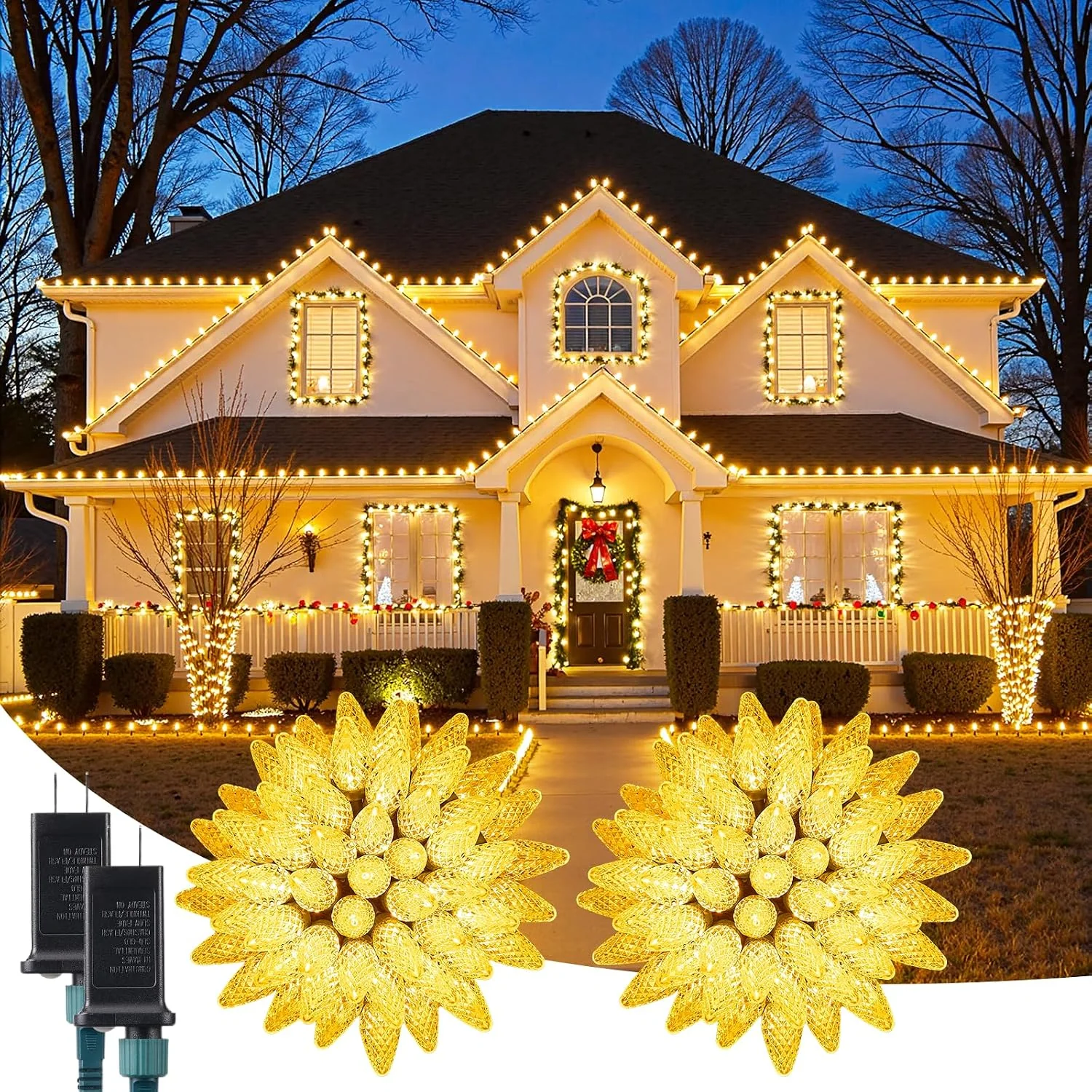 Minetom C9 Christmas Lights Outdoor, 72 FT 110 LED C9 String Lights, Warm White, 110 LED*2 Pack, photo 4