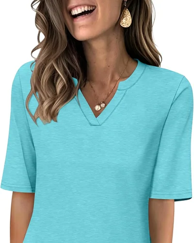 Minetom Women's V Neck T Shirts Half Sleeve Tees Casual Summer Fall Tops Navy, thumbnail 14